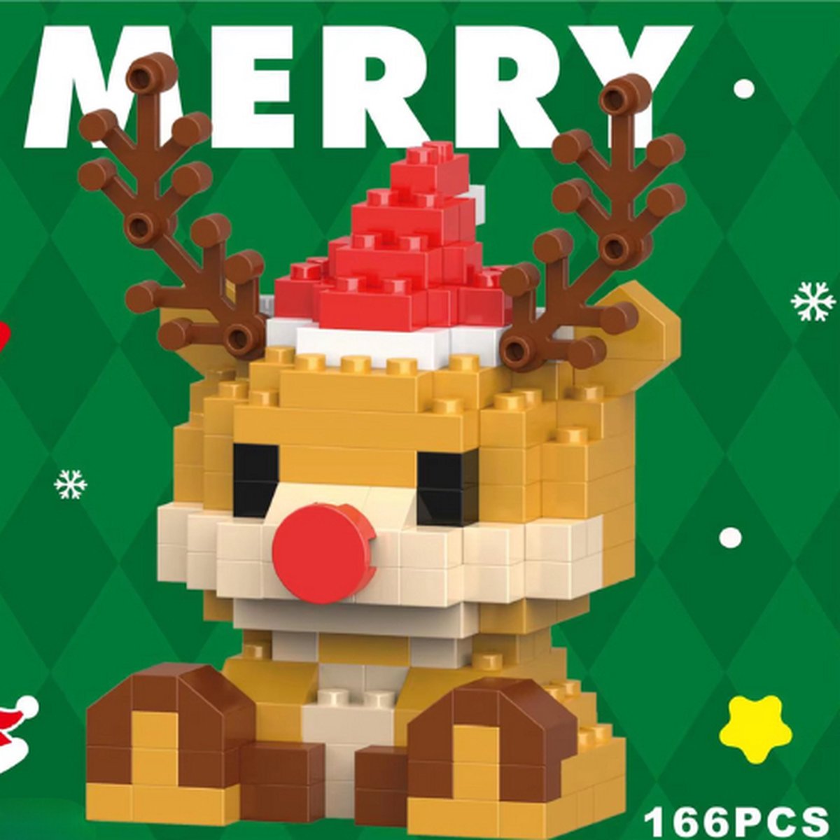 Kerst Mini Figuur Bouwblokjes | Maak Je Eigen Kerstfiguur - Rendier - 166 stukjes | Kerst Bouwblokken - Mini Bouwpakket - 3,6x6,6x6,3 cm